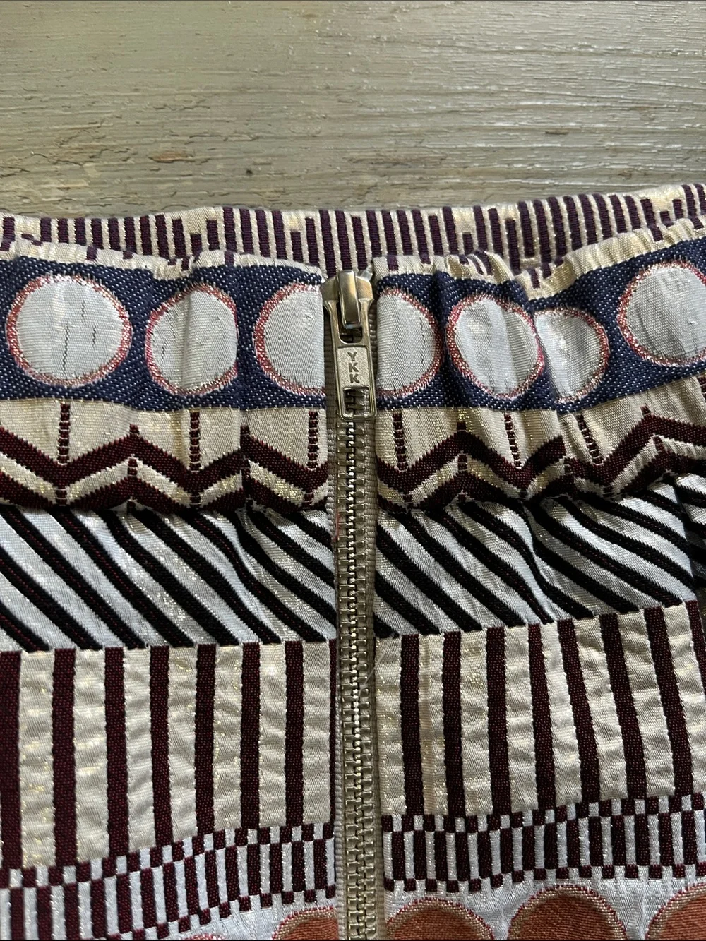 Nomad Woven Patterned A-Line Mini Skirt Red Black Cream Geo Pattern Office - Picture 7 of 9